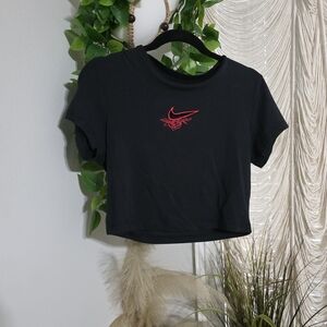 Nike Black Tee with Red Open Nike Check Emblem